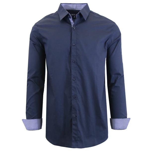 Spirio Men Casual Button Front Long Sleeve Pure Color Skinny Dress Shirt 